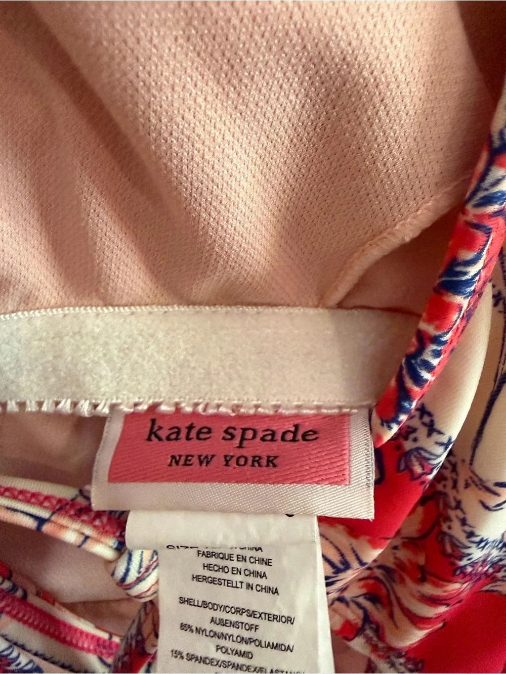Vintage Kate Spade One Piece Red, Peach, & White Stripes with Floral Motif - L